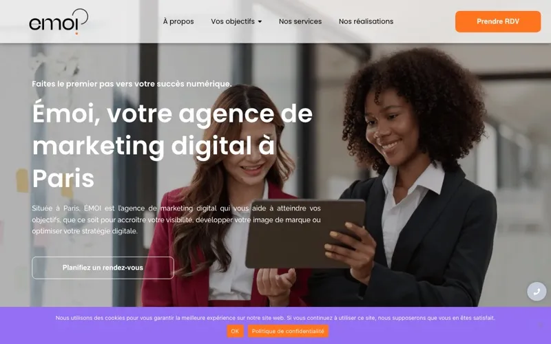 Page d'accueil du site Emoi Agency, agence marketing à Paris