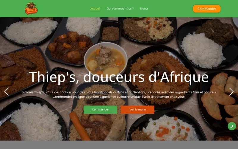 Page d'accueil du site du restaurant Thiep's, cuisine africaine